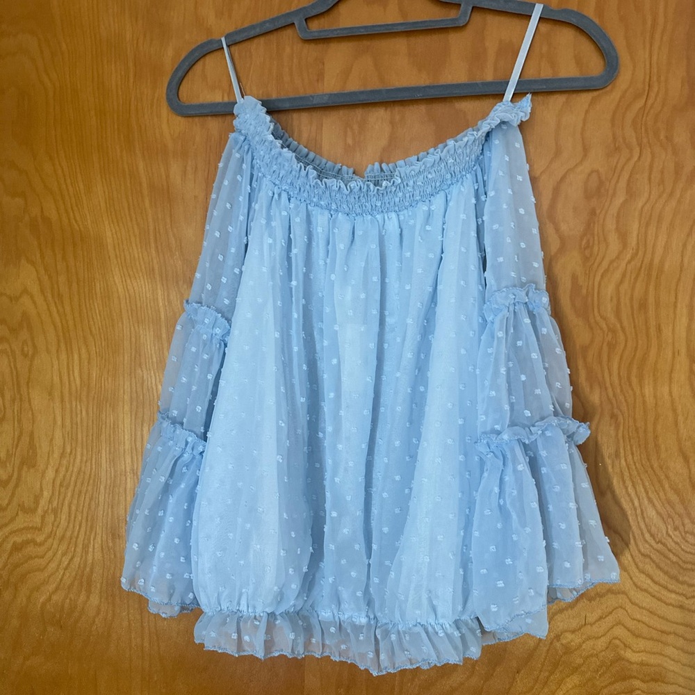 HL Affair Light Blue Off-Shoulder Blouse